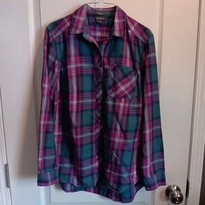 Eddie Bauer Classic Fit Plaid Shirt in Purple and Teal